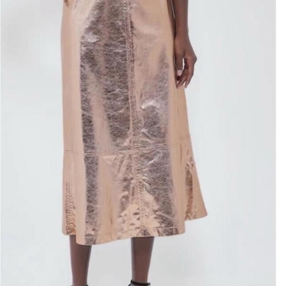 Metallic RoseGold Midi Skirt - Picture 2 of 3